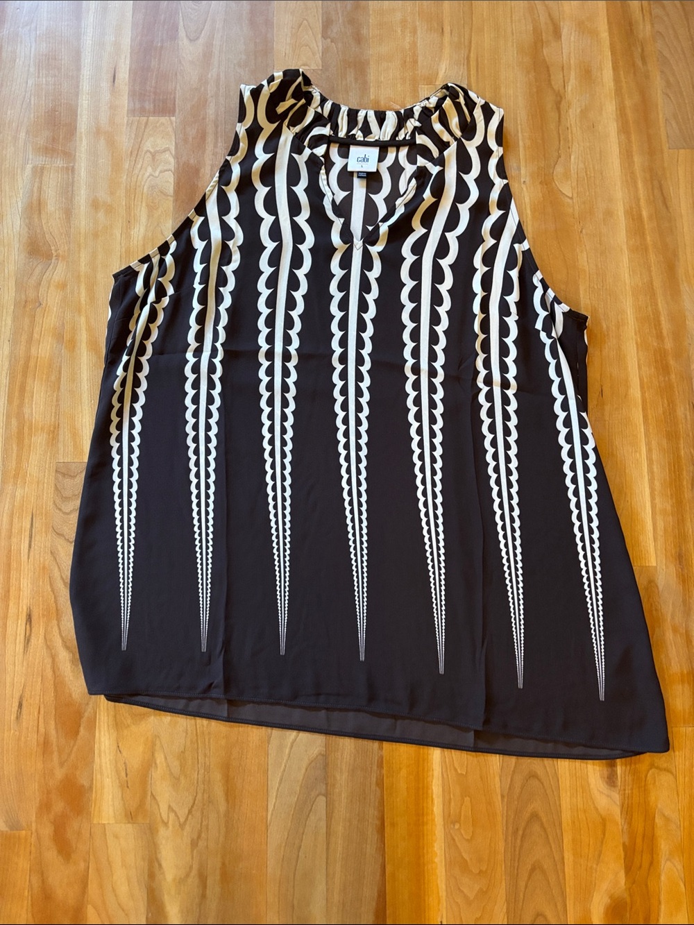 CAbi Brown Tank with White Scallop Stripe Panels